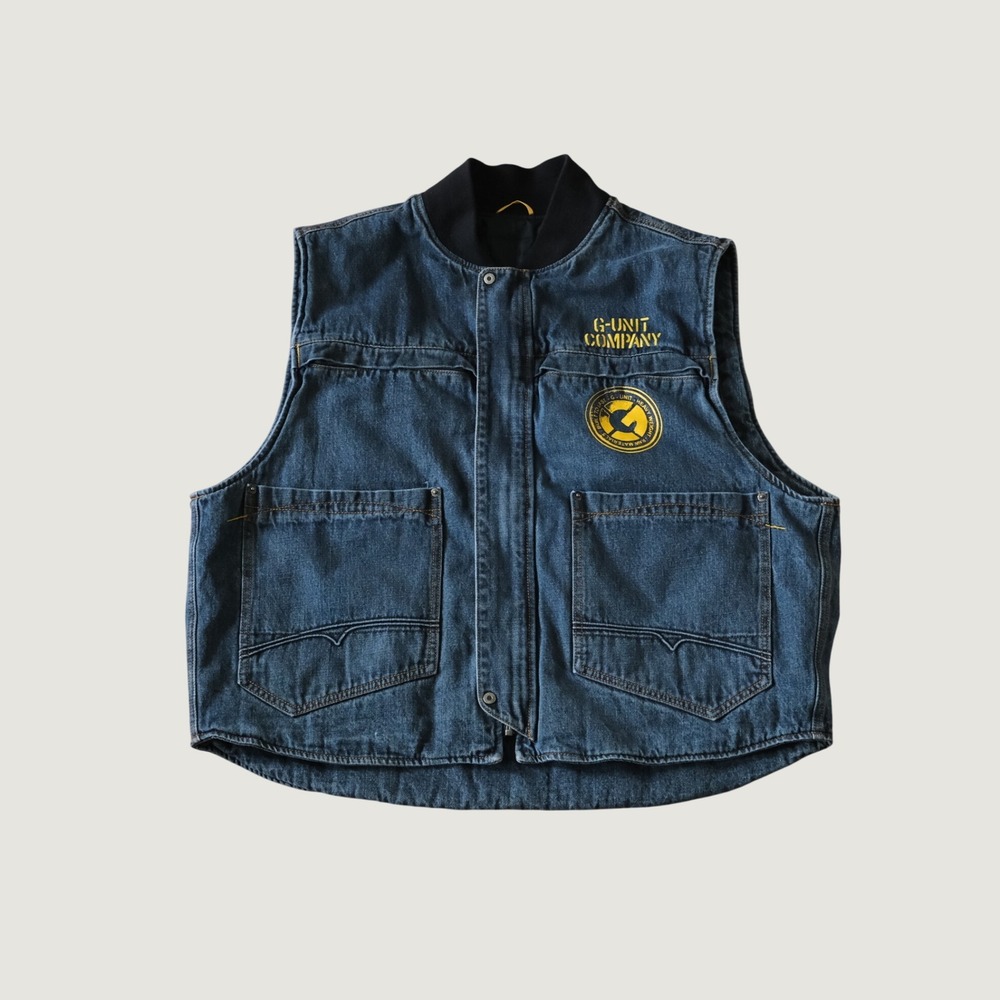 G-Unit Vest Blue Reversible Quilted Denim Hip Hop Y2K 3XL Heavyweight Bomber